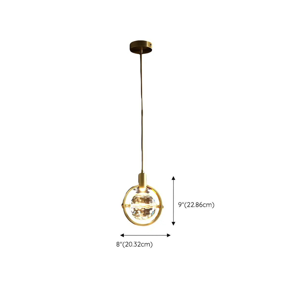 Modern Gold Ring Crystal Globe Bedroom Pendant Light 