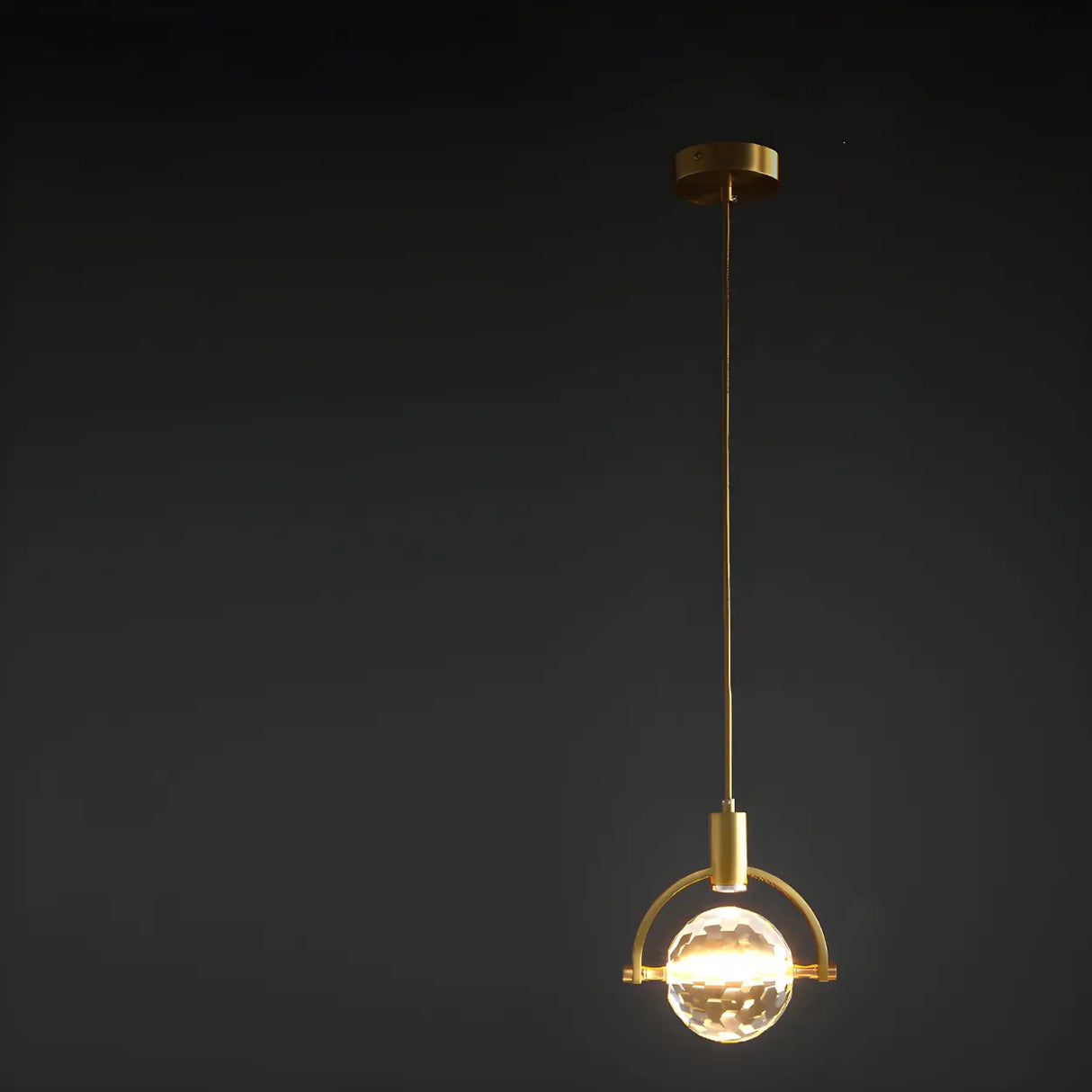 Modern Gold Ring Crystal Globe Bedroom Pendant Light Image - 3