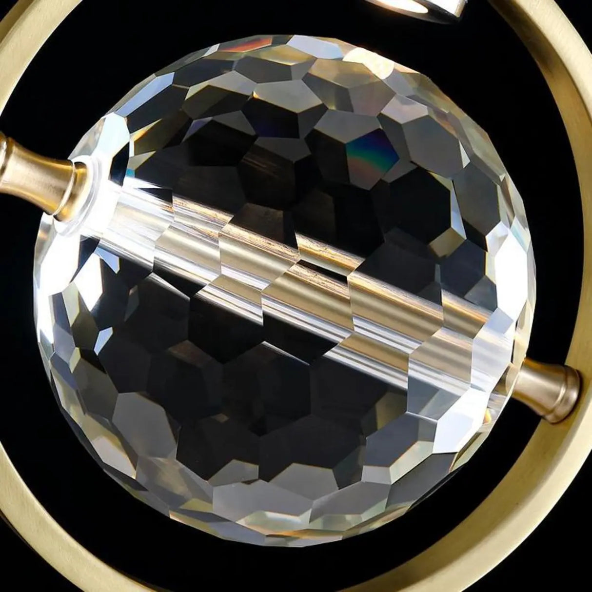 Modern Gold Ring Crystal Globe Bedroom Pendant Light Image - 7