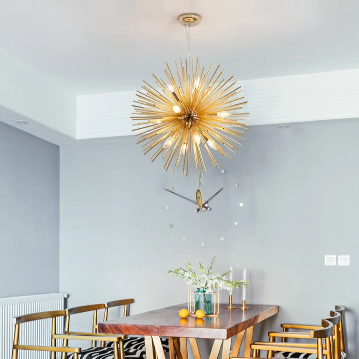 Modern Gold Sputnik Adjustable Height Chandelier  Image - 2