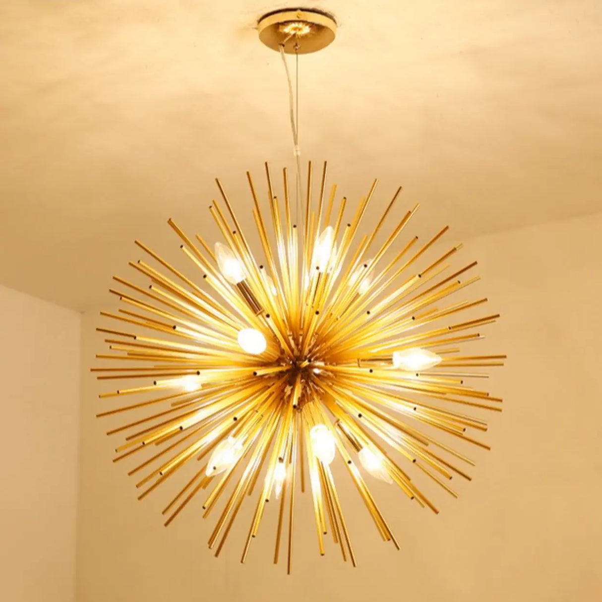 Modern Gold Sputnik Adjustable Height Chandelier  Image - 6