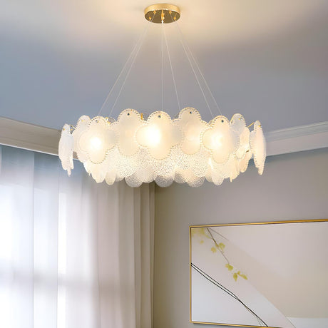 Modern Gold Tiered Frosted Glass Petals Pendant Chandelier Image - 1