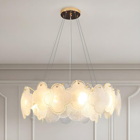 Modern Gold Tiered Frosted Glass Petals Pendant Chandelier Image - 2