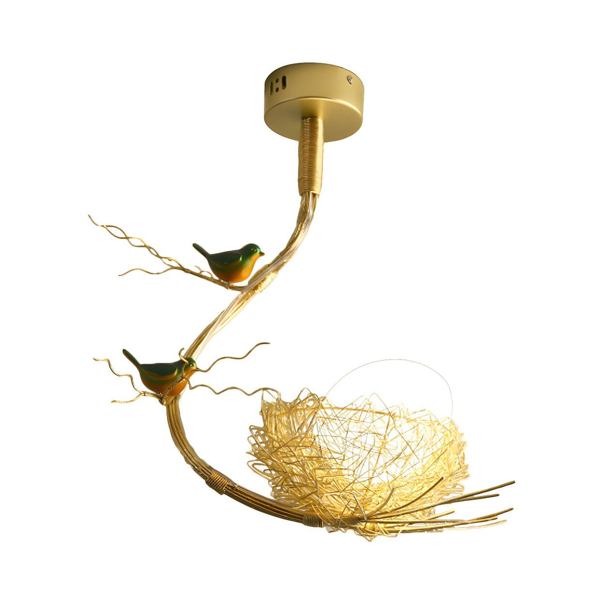 Modern Golden Branch Bird Nest White Glass Egg Pendant Light Image - 4