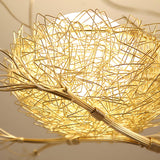 Modern Golden Branch Bird Nest White Glass Egg Pendant Light Image - 5