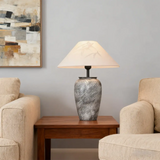 Modern Gray Ceramic Table Lamp with Cone Fabric Shade Image - 2