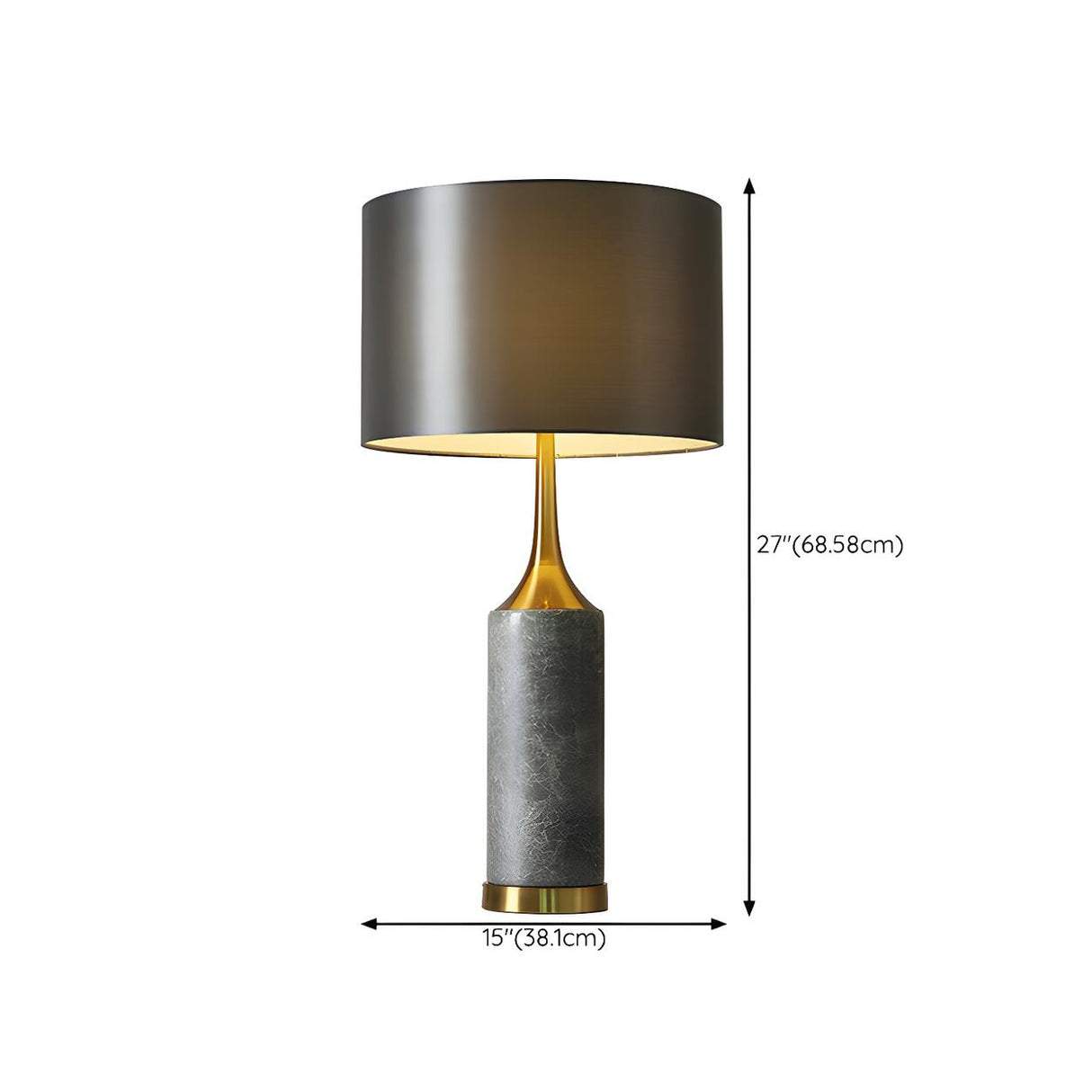 Modern Gray Column Marble Base Drum Shade Table Lamp 