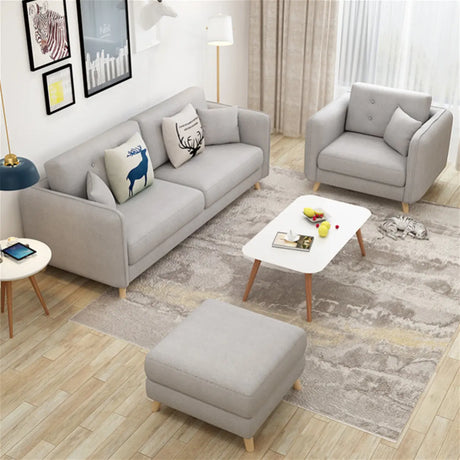 Modern Gray Cotton Linen Square Arm Tufted Back Sofa Image - 2
