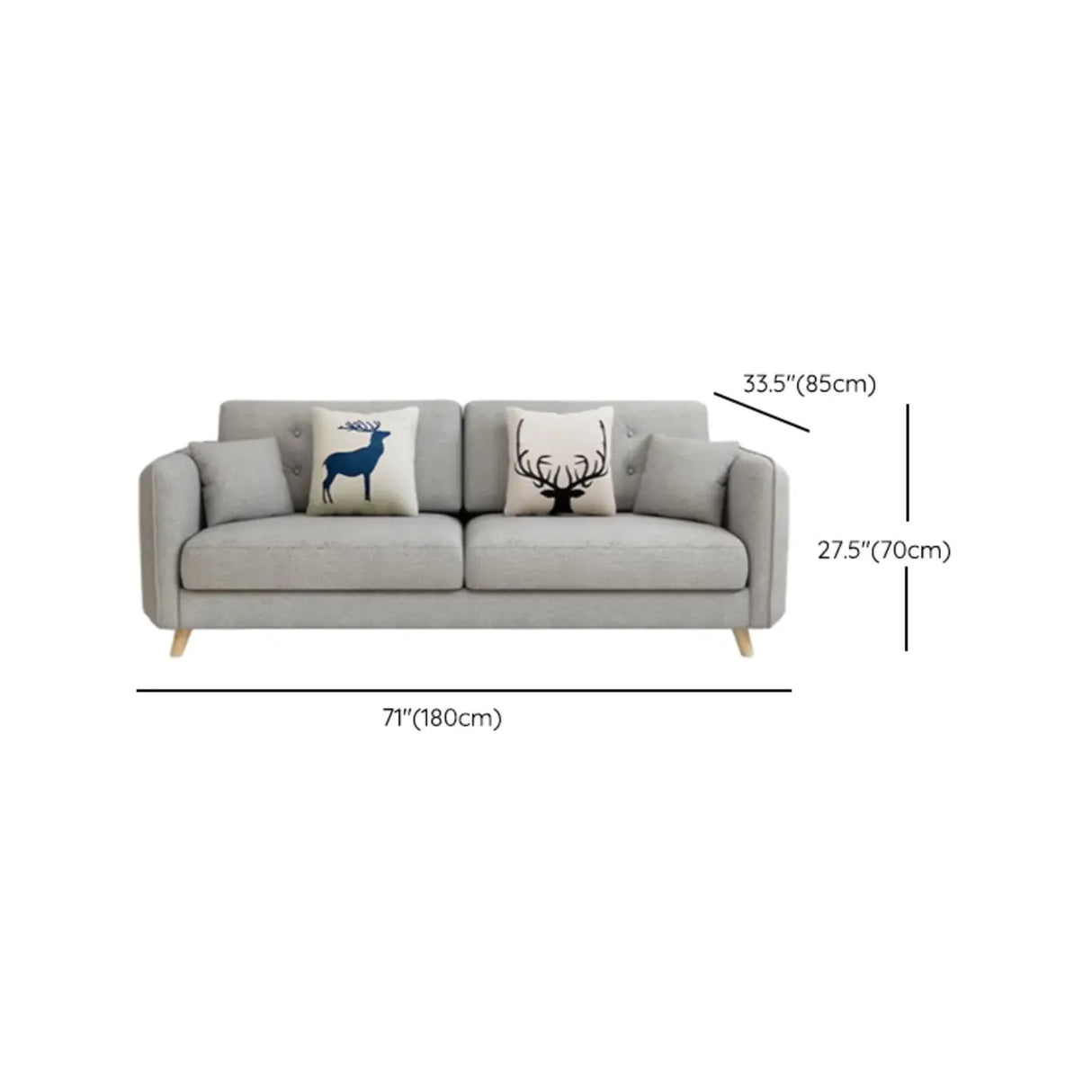 Modern Gray Cotton Linen Square Arm Tufted Back Sofa 