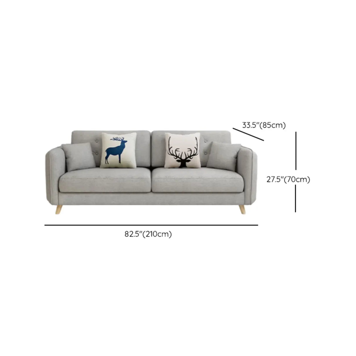 Modern Gray Cotton Linen Square Arm Tufted Back Sofa Image - 9