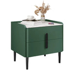 Modern Gray Nightstand with Marble Top and Storage Drawers Image - 9