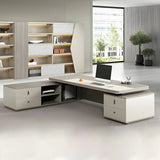 Modern Gray Wood Sled L-Shape Office Executive Desk Image - 4