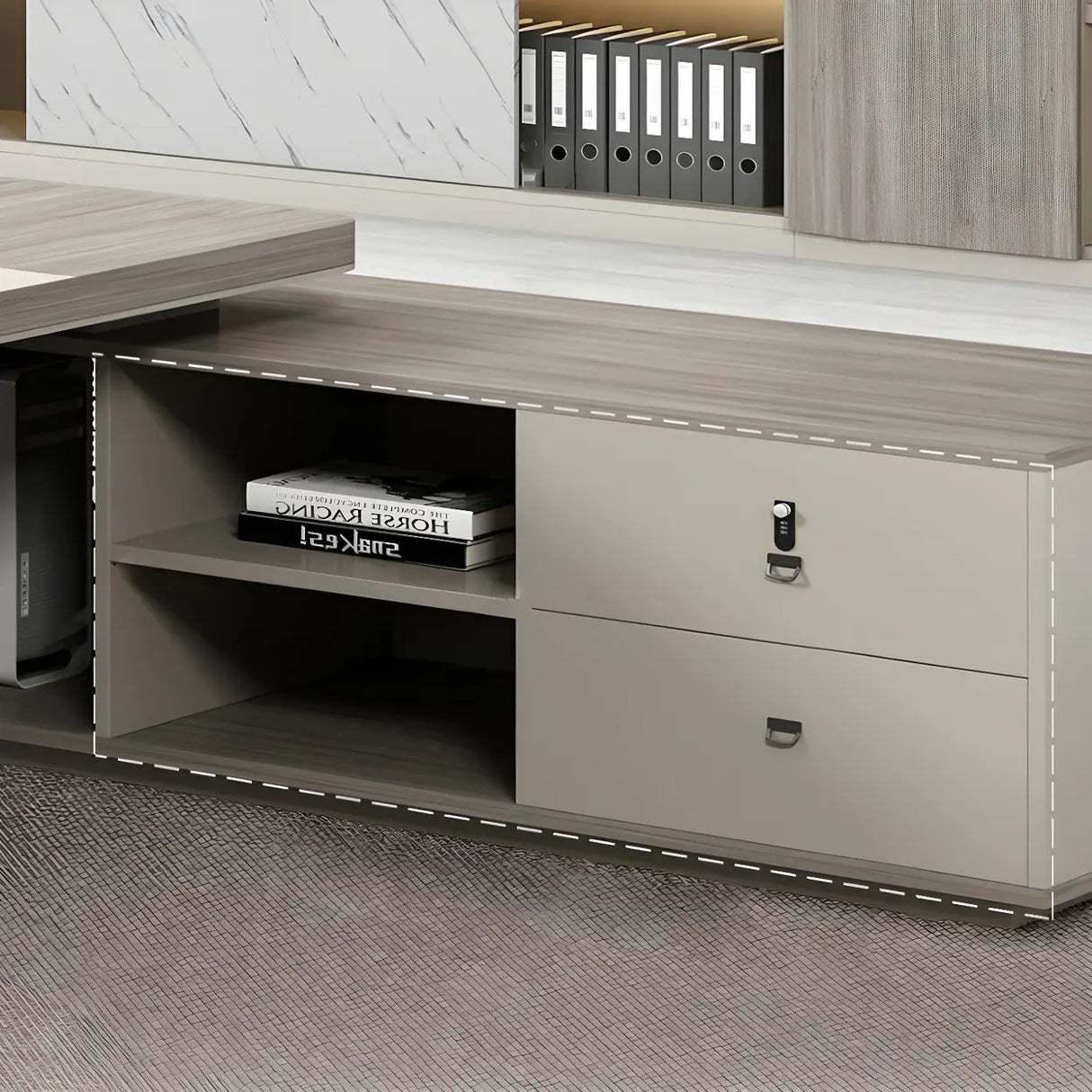 Modern Gray Wood Sled L-Shape Office Executive Desk Image - 8
