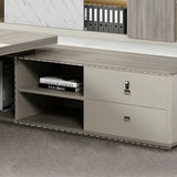 Modern Gray Wood Sled L-Shape Office Executive Desk Image - 8
