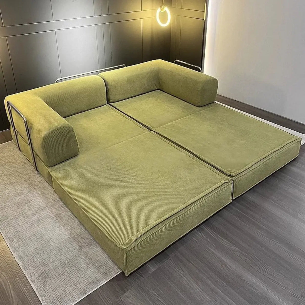 Modern Green Corduroy Compressed Modular Sofa in a Box Image - 4