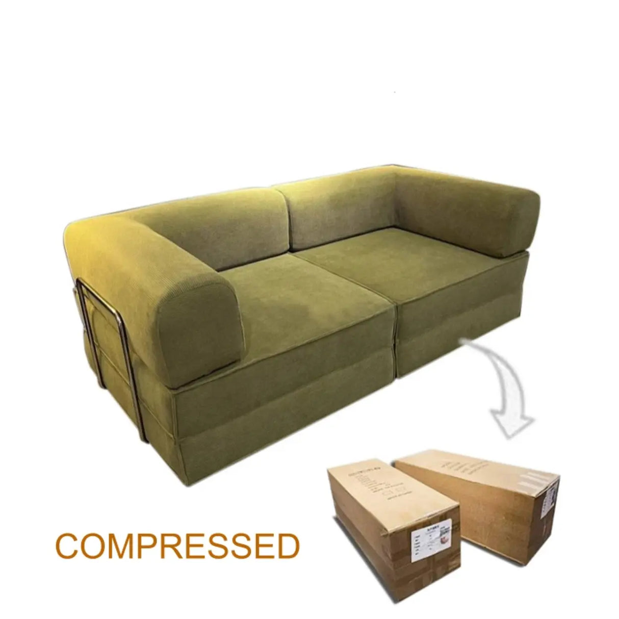 Modern Green Corduroy Compressed Modular Sofa in a Box Image - 5