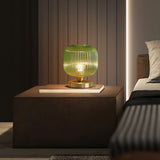 Modern Green Glass Geometric Ball Metal Table Lamp Image - 1
