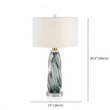 Modern Green Twisted Glass Cylindrical Fabric Shade Table Lamp #size