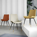 Modern Green Upholstered Leather Dining Chair with Metal Legs Image - 11