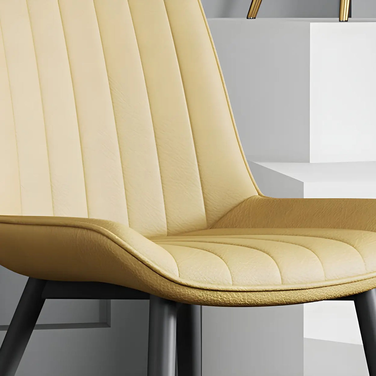 Modern Green Upholstered Leather Dining Chair with Metal Legs Image - 13