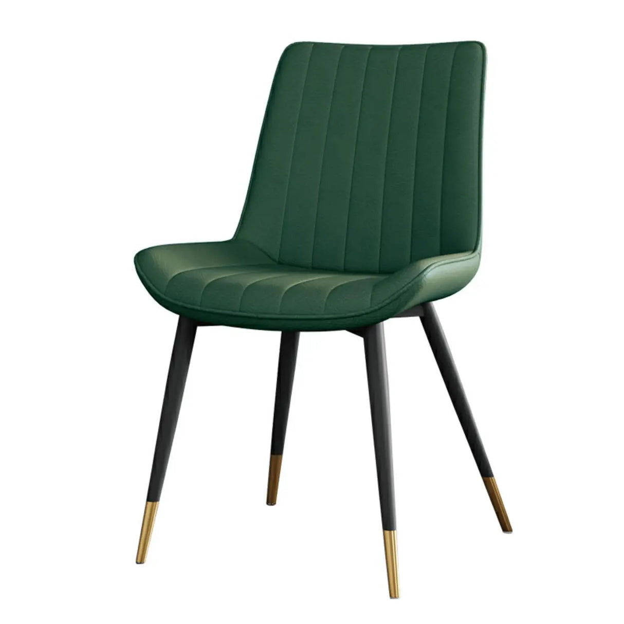 Modern Green Upholstered Leather Dining Chair with Metal Legs Image - 16