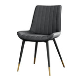 Modern Green Upholstered Leather Dining Chair with Metal Legs Image - 21