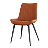 Modern Green Upholstered Leather Dining Chair with Metal Legs Image - 25