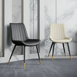Modern Green Upholstered Leather Dining Chair with Metal Legs Image - 4