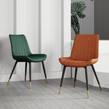 Modern Green Upholstered Leather Dining Chair with Metal Legs Image - 8