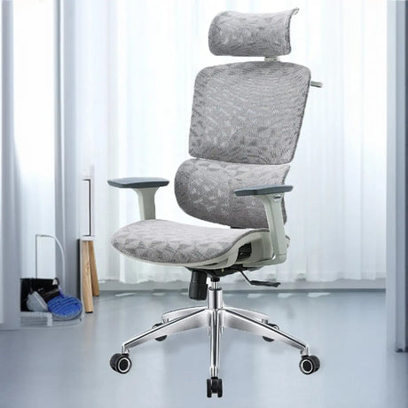 Modern Grey Ergonomic Swivel Office Chair with Headrest Image - 1