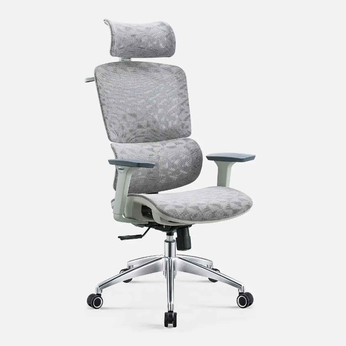 Modern Grey Ergonomic Swivel Office Chair with Headrest Image - 7