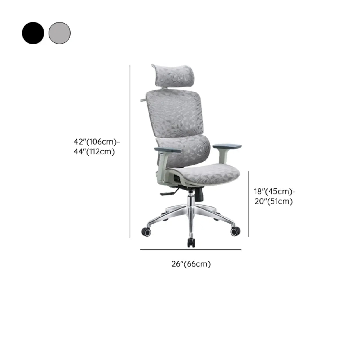 Modern Grey Ergonomic Swivel Office Chair with Headrest 