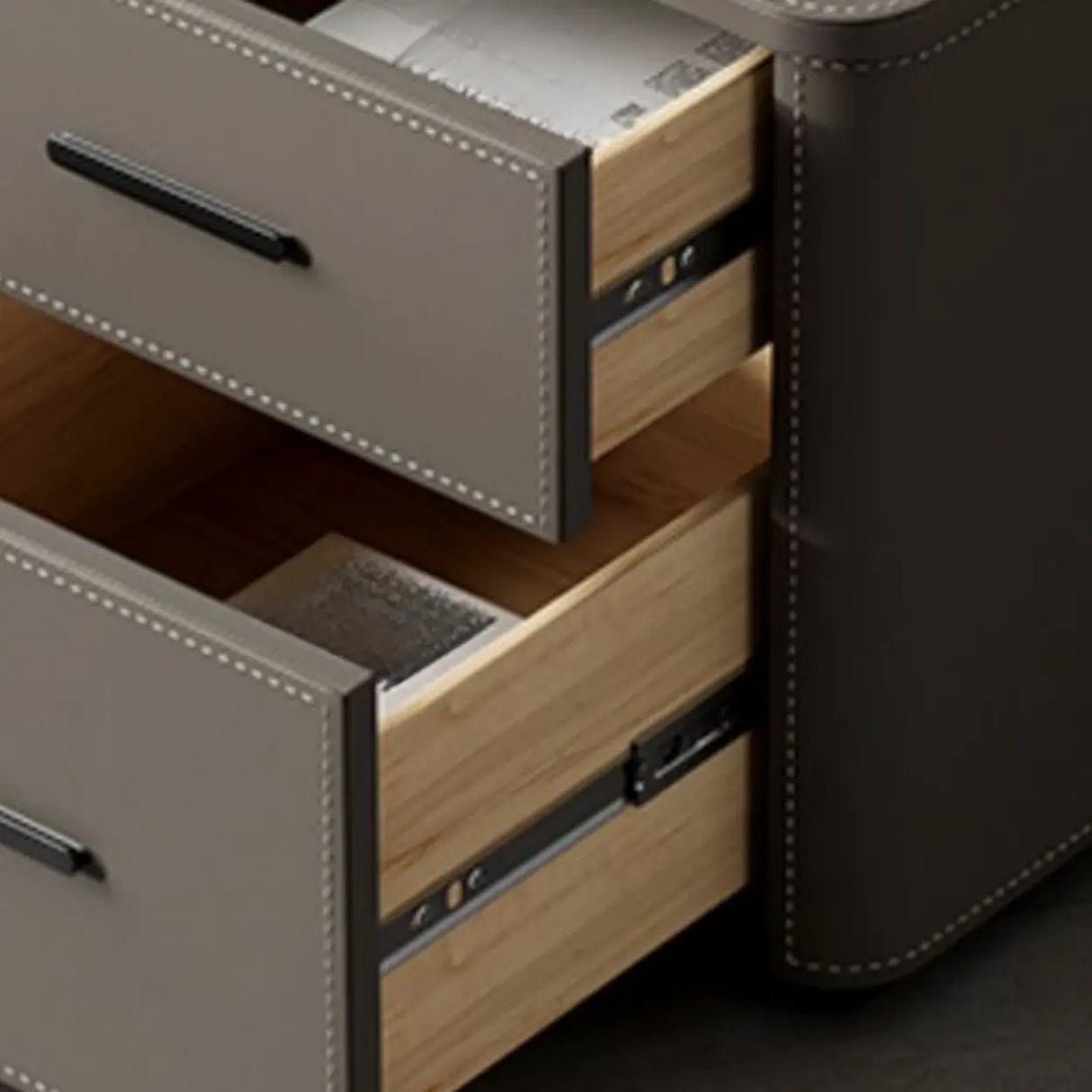 Modern Grey Narrow Wood Nightstand with 2 Drawers Image - 10