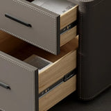 Modern Grey Narrow Wood Nightstand with 2 Drawers Image - 10