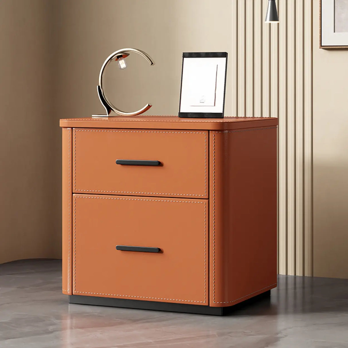 Modern Grey Narrow Wood Nightstand with 2 Drawers Image - 13