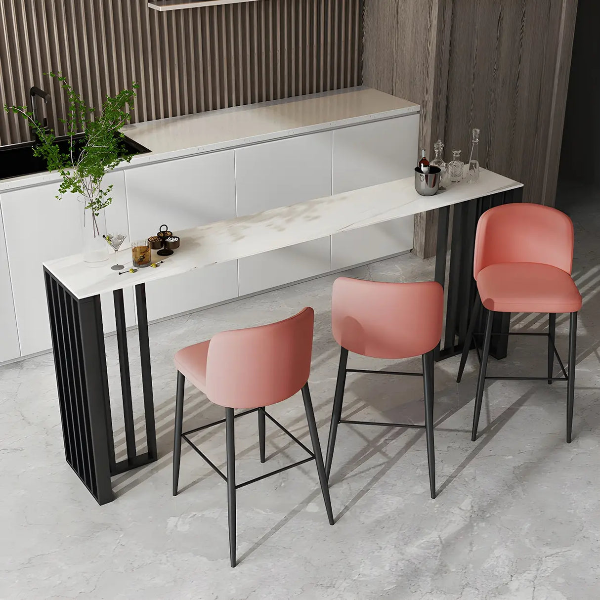 Modern Grey Rectangular Stone Marble Metal Bar Table Image - 3