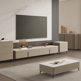 Modern Grey Stone Drawers Long TV Stand with Legs Image - 1