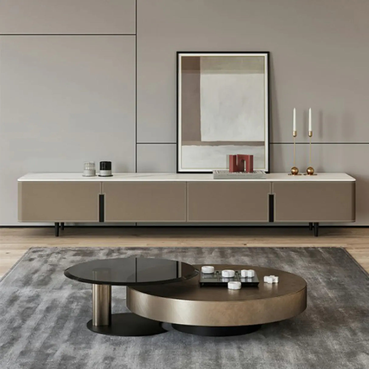 Modern Grey Stone Drawers Long TV Stand with Legs Image - 3