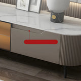 Modern Grey Stone Drawers Shelves Long Length TV Stand Image - 6