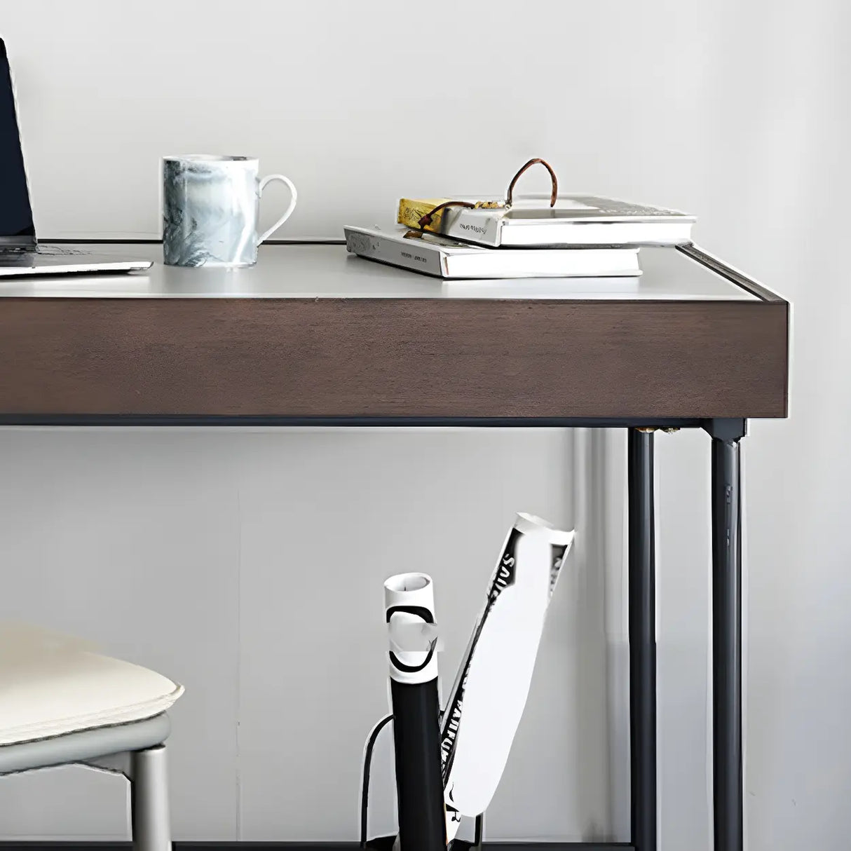 Modern Grey Stone Drawers Steel Sledge Writing Desk Image - 10