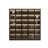 Modern Grey Wood Living Room Tall Display Cabinets Image - 17