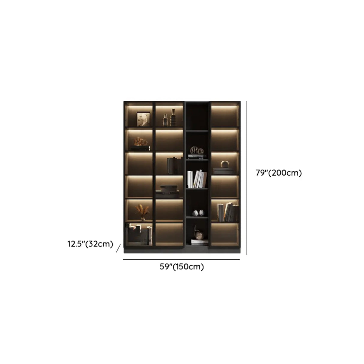Modern Grey Wood Living Room Tall Display Cabinets Image - 26