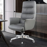 Modern High-Back Faux Leather Grey Adjustable Office Chair Image - 1