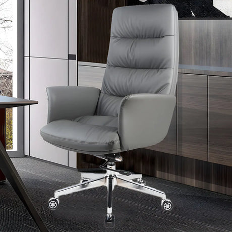 Modern High-Back Faux Leather Grey Adjustable Office Chair Image - 1