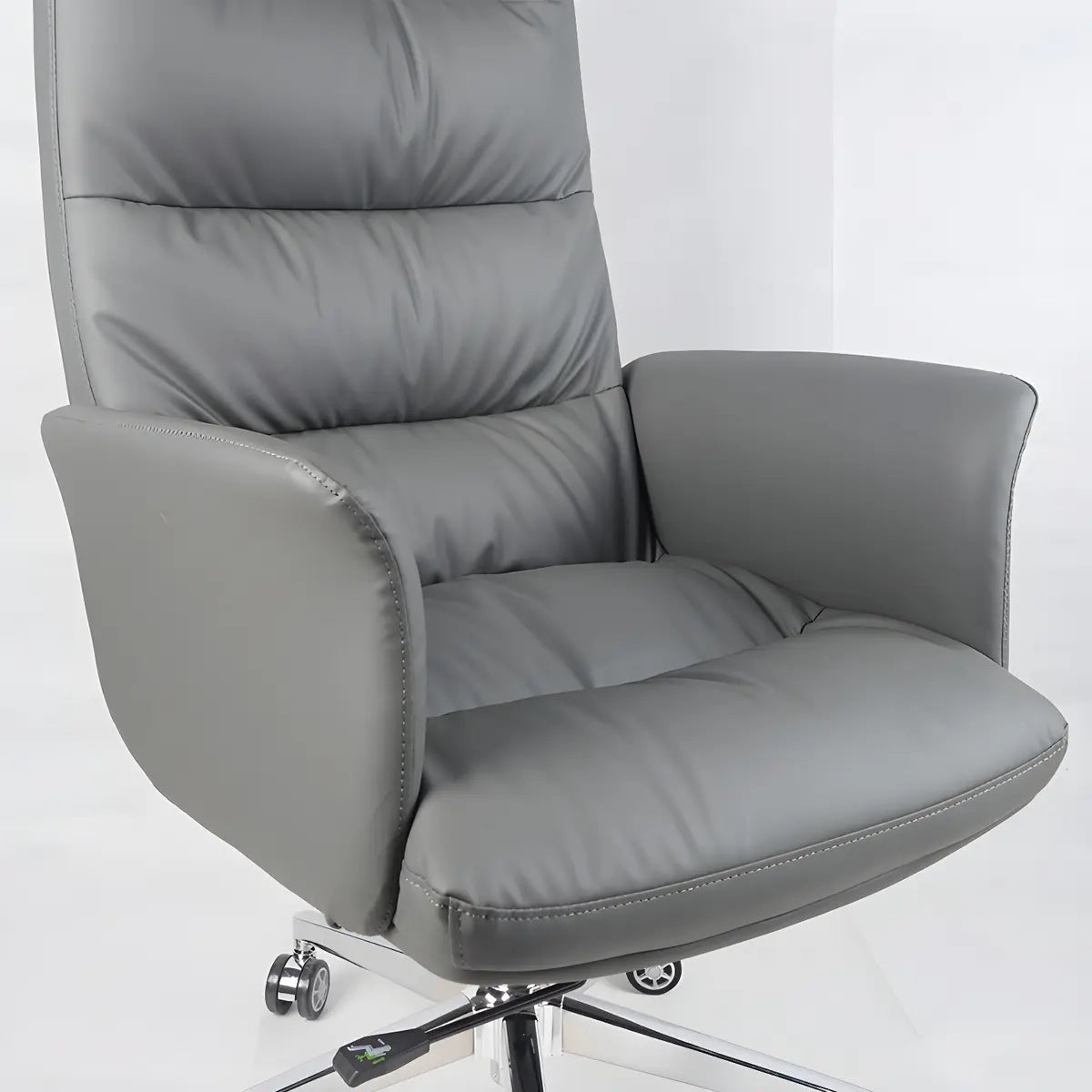 Modern High-Back Faux Leather Grey Adjustable Office Chair Image - 10