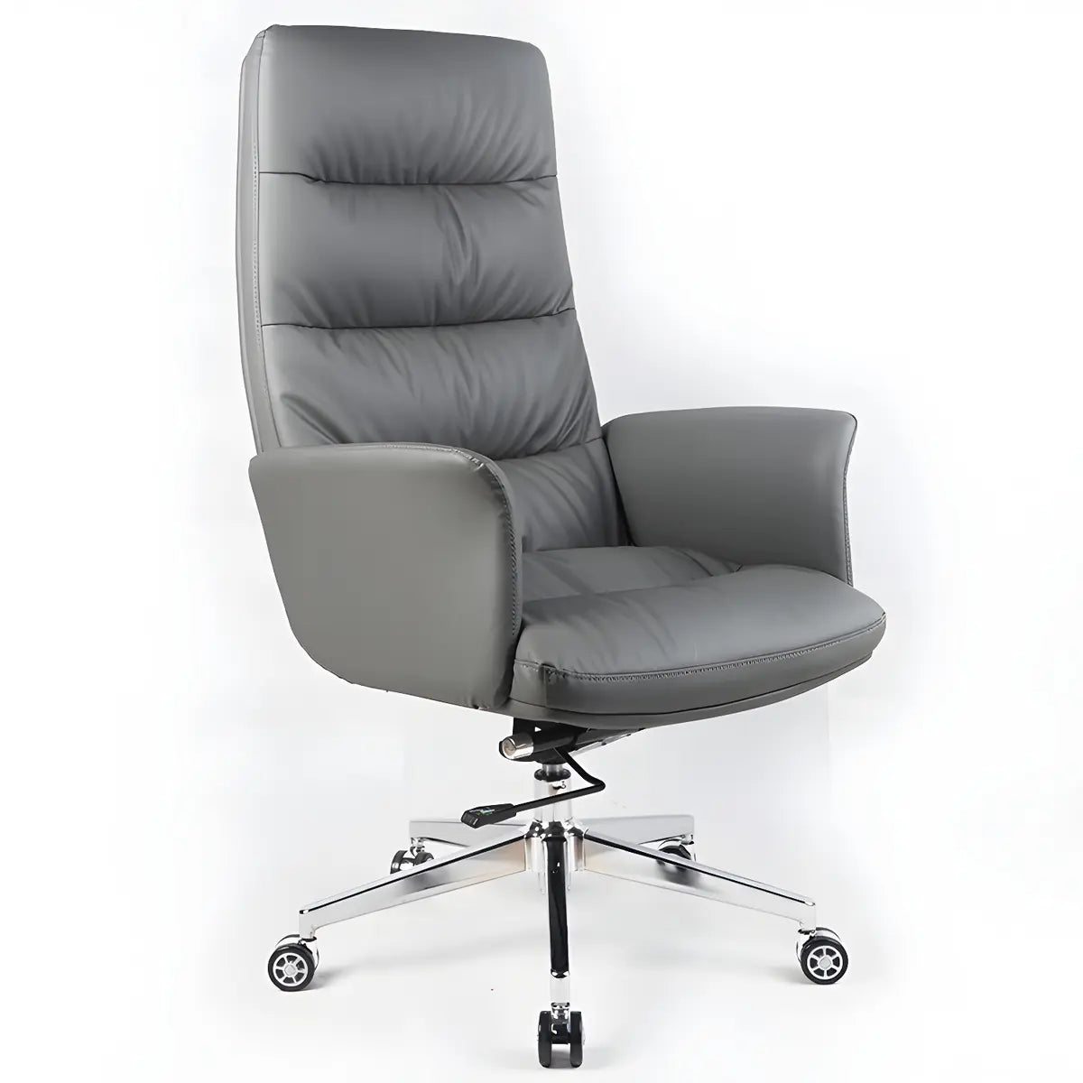 Modern High-Back Faux Leather Grey Adjustable Office Chair Image - 11