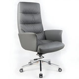 Modern High-Back Faux Leather Grey Adjustable Office Chair Image - 11