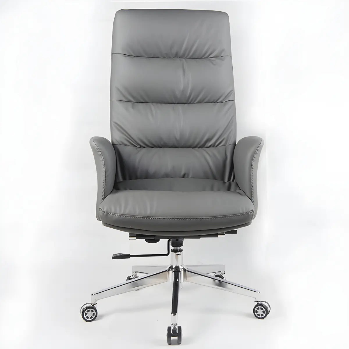 Modern High-Back Faux Leather Grey Adjustable Office Chair Image - 12