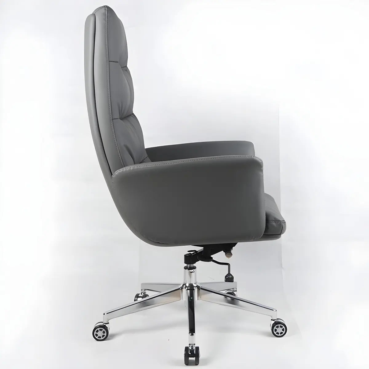 Modern High-Back Faux Leather Grey Adjustable Office Chair Image - 13