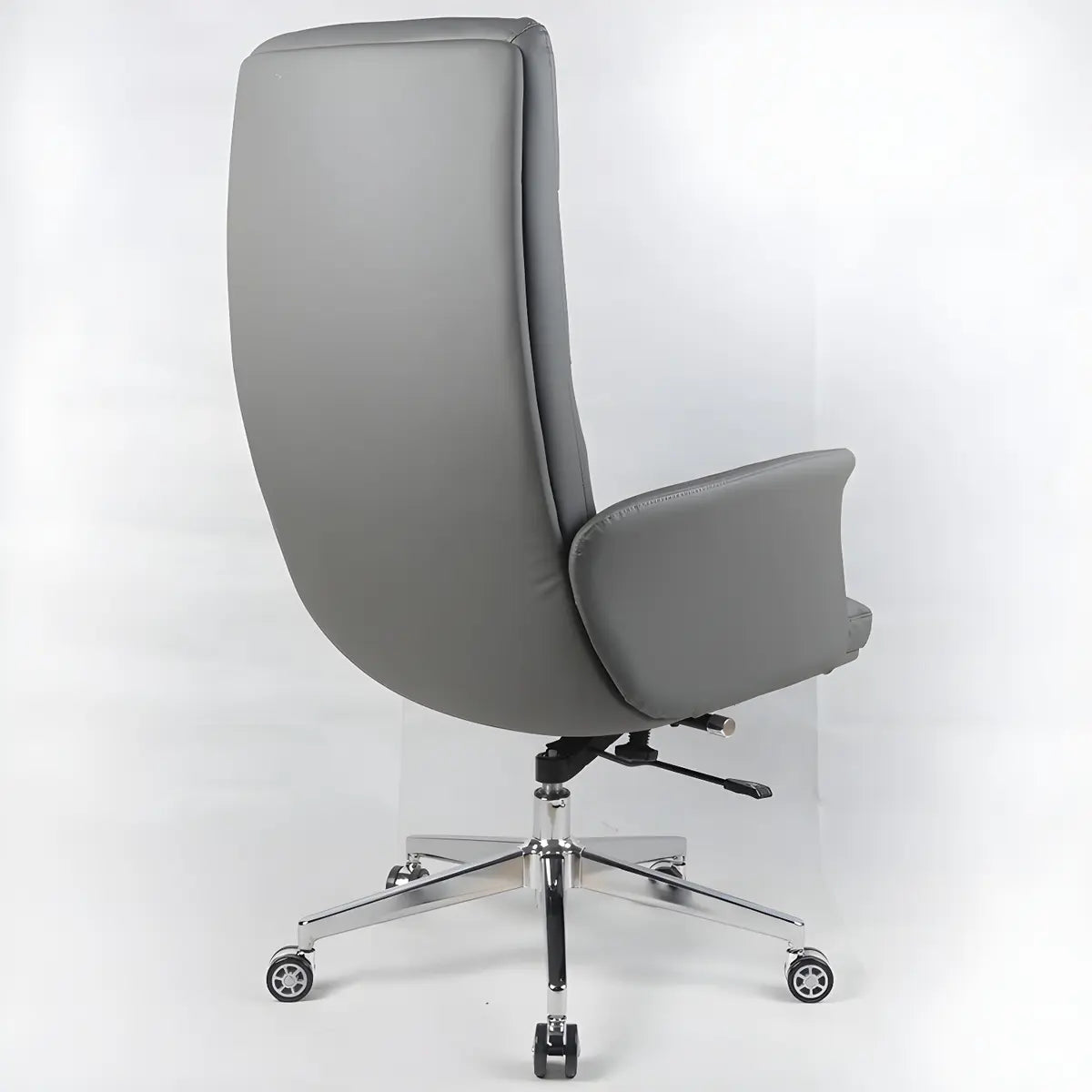 Modern High-Back Faux Leather Grey Adjustable Office Chair Image - 14